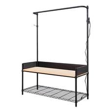 dayneeds 日需百備 全方位收納鞋凳衣帽架, 烤漆黑 + 原木