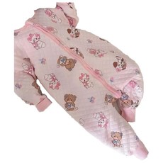 愛北鼻 秋冬全棉質無痕防踢被 粉貓領結熊-無痕三保暖 110碼-建議100-110公分, 粉紅, 1件