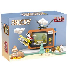 LiNooS 史努比復古燈光電視機 樂高相容 豐富場景+公仔+配件 積木有小機關, 埃及探險 多色, 1盒