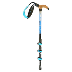 RHINO 犀牛 T把四節式登山杖 7075超輕鋁合金 長度50~110公分 重量290g T型軟木握把, 1支, 水藍彩繪