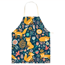 Jasmine's Kitchen 亞麻圍裙 北歐風居家防油圍裙 38cm*47cm, 狐狸風格碎花, 1個
