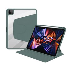 OMG 旋轉三折氣囊防摔平板保護套, 暗夜綠, 1個