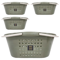 GINII 基尼多功能衛浴橢圓提籃 10L容量 MIT台灣設計製造, M(34.7 x 24.6 x 15.6cm), 莫蘭迪綠, 4個