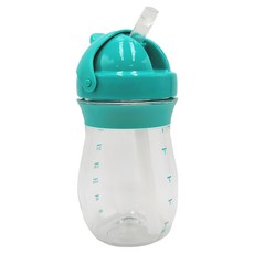 OXO tot 寶寶啾吸管杯，弧形瓶身設計，不易潑濺鴨嘴吸口，透明杯身印有刻度，適合8個月以上寶寶, 靚藍綠色, 250ml, 1個