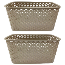 GINII 基尼 4032 北歐編織系列收納籃 附蓋組 長方高, S(28 x 19.5 x 13.5cm), 可可棕, 2個