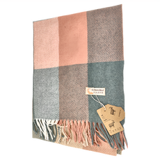 KissDiamond 土耳其風喀什米爾加厚羊絨格子系列兩用披肩圍巾-流蘇款 加厚保暖, 200 x 65cm, 粉綠拼色