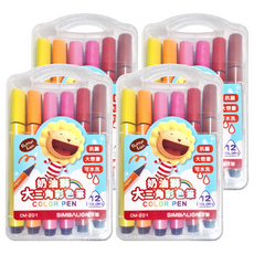 SIMBALION 雄獅 奶油獅 大三角彩色筆 12色, 大容量, 可水洗, 抗菌筆桿, 4盒