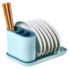 iSFun 優雅歐風瀝水盤筷子餐具架, 1個, 淺藍色