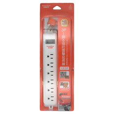PowerSync 包爾星克 1開6插防雷擊延長用電源線組 3孔 TS6W9118 28.5 x 5.1 x 3.5cm 512g, 1.8m, 白色, 1個