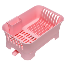 PEARL LIFE 珍珠金屬 SKIT可伸縮碗盤餐具瀝水收納架, 1層, 粉色, 1個