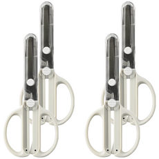 KUTSUWA 兒童安全可收納剪刀，不鏽鋼刀片，ABS手柄，PC蓋, 白色, 4支