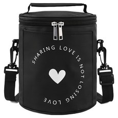 iSFun 簡單人生 牛津圓筒肩背保冷保溫便當包, 黑底 幾何圖案, 1個