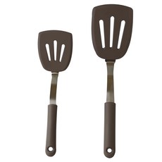 Kitchen9 矽膠不鏽鋼鍋鏟2入, 咖啡灰色, 26.5公分+31.5公分, 耐熱100°C, 1組