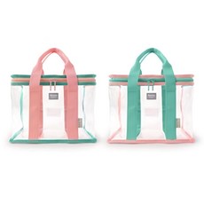 Bagtory HK 百寶袋王 特厚0.3mm透明PVC提袋 Set 2 (27L x 13W x 19H cm) - 加厚尼龍包邊, 防塵防水, 草莓 ＋ 馬卡龍綠, 1組