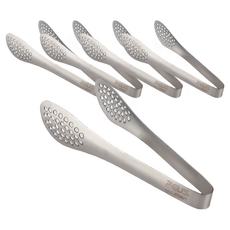 ZEUS Kitchenware 迷你圓孔食物夾 不鏽鋼材質, 銀色, 5支