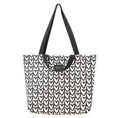 E.City 大容量雙提把雙面購物收納袋 棉麻材質, 愛心 黑色 + 白色, 1個