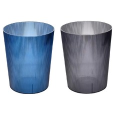 台灣 Life plus 北歐現代輕奢立體條紋透明圓形無蓋垃圾桶2件組 12L, 晶透黑 + 晶透藍, 1層
