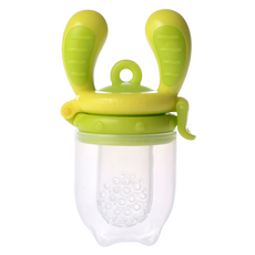 kidsme 咬咬樂輔食器, 食物餵哺器&固齒器, 可愛兔耳握柄, 美國FDA安全認可矽膠材質, 綠黃色, 1個