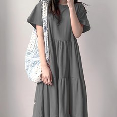 PANG PANG SHOP 短袖連身蛋糕裙, F, 深灰色