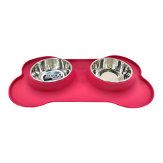 WETNoZ 骨頭造型雙碗 美國設計 可拆式碗 防溢凹槽, 桃紅色, 1組