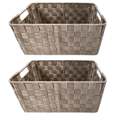 米禾 簡約質感收納籃 卡其色, S(35 x 23 x 16cm), 2個