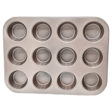 TRIARROW 三箭牌 金不沾 十二連杯中圓形烤盤，26.5x35.2x3.0 cm，耐溫230°C, G7272, 1個