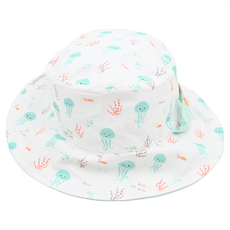 flapjackkids 雙面輕量遮陽帽, 海洋動物造型, UPF50+防紫外線傷害, 水母 + 魚, M-頭圍約52~54cm(±10cm)