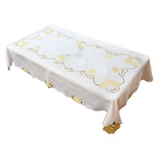 LASSLEY 蕾絲妮 花朵刺繡白色長形桌巾 茶几巾, 110 x 180cm, 1件