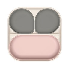 MOTHER-K 鉑金矽膠吸盤防滑餐盤組+上蓋,粉灰色,安全矽膠材質,寶寶餐具推薦, 1組