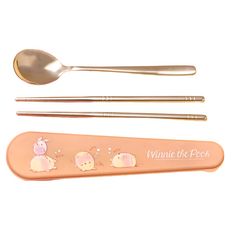 Disney 迪士尼 Ufufy系列環保隨身餐具組, 維尼小豬, 湯匙 + 筷子 + 收納盒, 1組