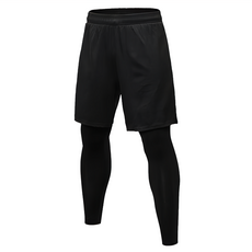 葉子小舖 男褲 兩件式運動褲 - 大容量口袋, 速乾排汗, 超彈性透氣布料, L, 黑色