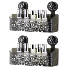 Nrbasket 吸盤置物架/大籃子 附鉤子, 透明灰, 2個