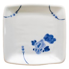 佐和陶瓷 方角皿 日本製 14.5cm陶瓷醬油碟, 藍繪金魚, 1個