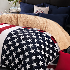 J-bedtime 床寢時光 羊羔法蘭絨暖暖被, 美式條紋 紅色 + 藍色 + 白色