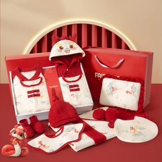 Kori Deer 可莉鹿 彌月禮盒-蛇寶寶新生兒連身衣配件大禮包22件四季款, 親膚舒適, 彌月送禮首選, 1入, 蛇寶紅, M(0~6個月)