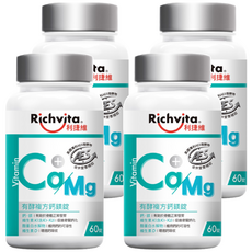 Richvita 利捷維 有酵複方鈣鎂錠 補充鈣質 鎂、維生素D、維生素K、蛋白酶水解物添加, 60顆, 4罐