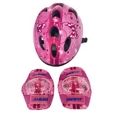 GIANT 捷安特 兒童安全帽2.0護具組 含調節器 適用於自行車、滑步車、直排輪, S, 粉紅蝴蝶, 1組