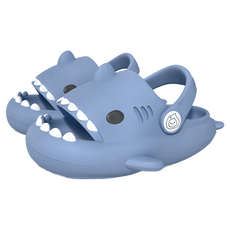 鯊魚兒童防滑厚底兩用洞洞涼拖鞋, 霧霾藍, 15cm