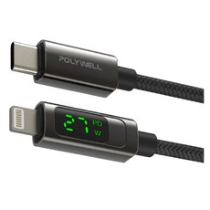 POLYWELL 寶利威爾 Lightning-Type-C 數位顯示PD快充線, 2m, PW15-W45-A281, 1條