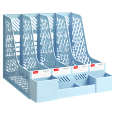 【德利生活】四格莫蘭迪色文件收納架, 天藍色, 桌面文件分類收納好幫手, 1個