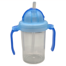 西松屋 活動手把滑蓋吸管杯, 軟質矽膠吸管, 適用於9個月以上兒童, 藍色, 150ml, 1個