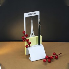 OPUS東齊金工 歐式鐵藝巴黎鐵塔筆架 金屬便條筆座 PE-pa12W, 優雅白, 1個