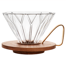 zeroHero 菱鏡胡桃木濾杯 含黃銅手柄 玻璃手沖咖啡濾杯 精緻咖啡器具 提升咖啡萃取均勻度, 透明色, 1個