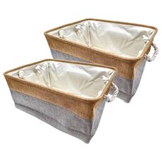 妃妃嚴選 加厚亞麻收納籃, 大, 棕灰色, 2個