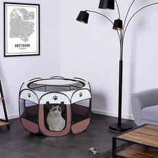 毛小孩星球 圓形摺疊寵物圍欄帳篷 貓狗適用 幼犬幼貓產房 玩具房 戶外旅行圍欄 狗窩, L, 棕, 1個