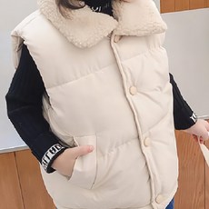 愛北鼻 兒童秋冬翻領背心，柔軟舒適，時尚百搭，多色可選, 120, 米白色, 1入