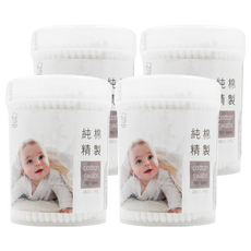 KU.KU Duckbill 酷咕鴨 細軸棉花棒 100%純棉 無染色 無螢光劑 台灣製造 260支, 4罐