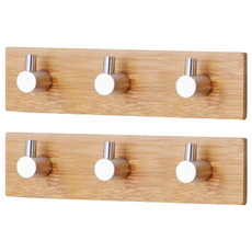 E.dot 日系竹木不鏽鋼掛勾 三連勾, 免釘免鑽, 不傷牆面,適用於各場景, 2個