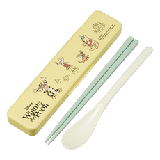 Skater 銀離子兒童餐具組 附收納盒, 湯匙 180mm + 筷子180mm + 盒子 188 x 47 x 18mm, 維尼與跳跳虎 黃色, 1組