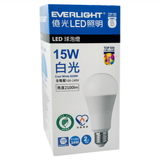 EVERLIGHT 億光 LED 球泡燈 15W 全電壓 E27 白光 環保節能標章, 1個